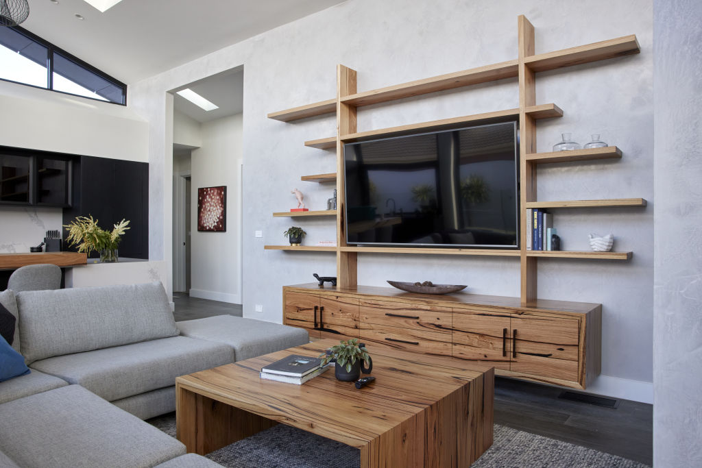 The living room now features an entertainment unit made by Christian Cole. Photo: Channel Nine