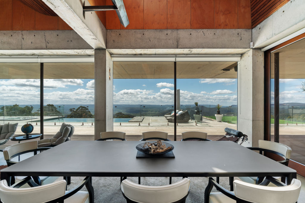 Intricate design finishes include the home's timber ceiling and use of stone, steel, brass and copper. Photo: Supplied