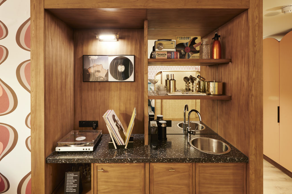 A little bar area, complete with record player.  Photo: Supplied