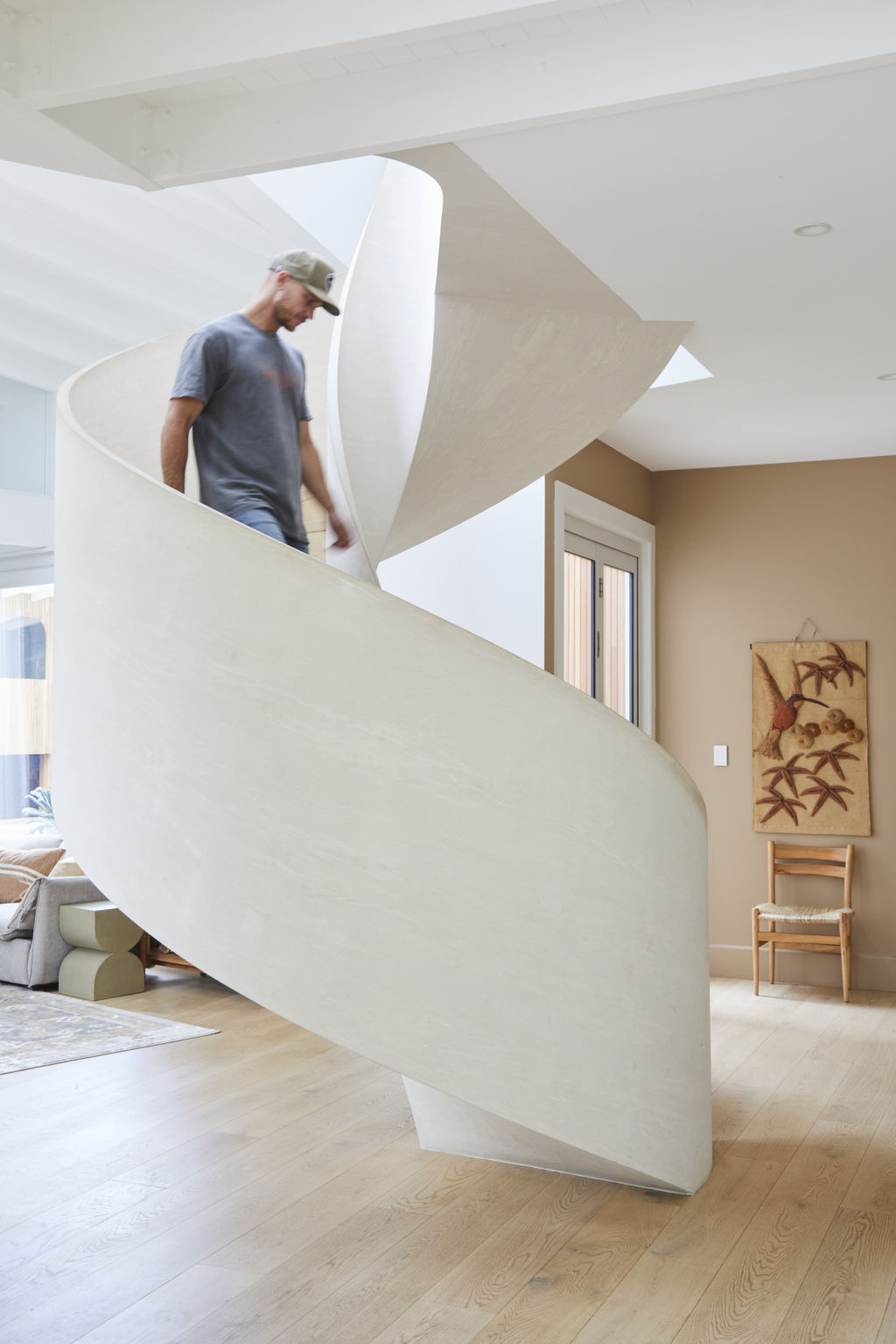 The stunning and sculptural spiral staircase. Photo: Nicky Ryan