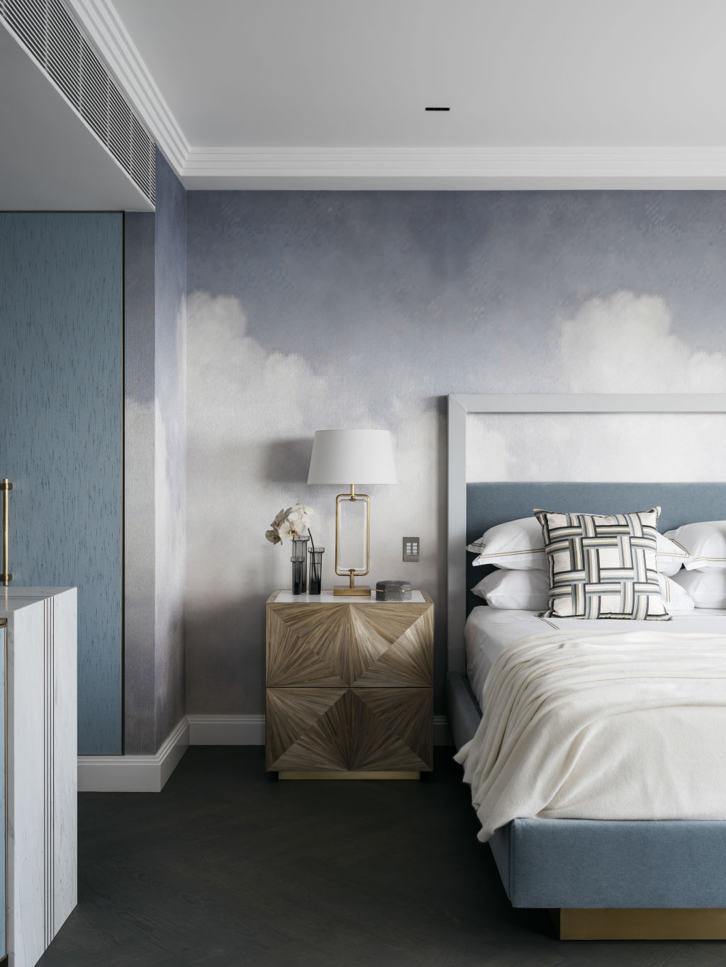 Spaces are rich with natural light, enhanced by a gentle colour scheme of greens, grey and sky blue. Photo: Felix Forest Interiors: Brendan Wong Design