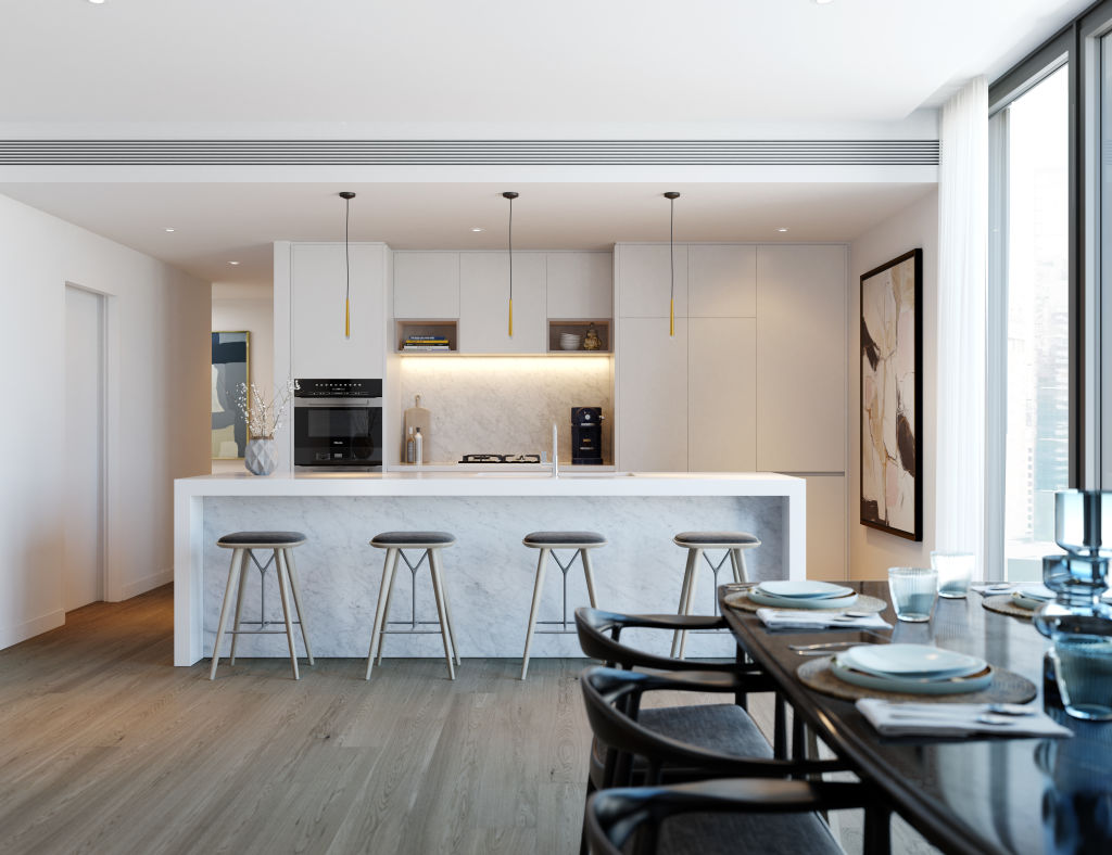 Each apartment offers a choice of two colour palettes with stylish interior finishes. Photo: Supplied