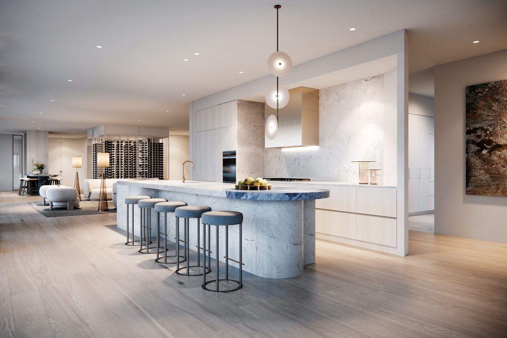 Interior designers Mim Design have styled the home to include an array of marble and timber finishes. Photo: Supplied