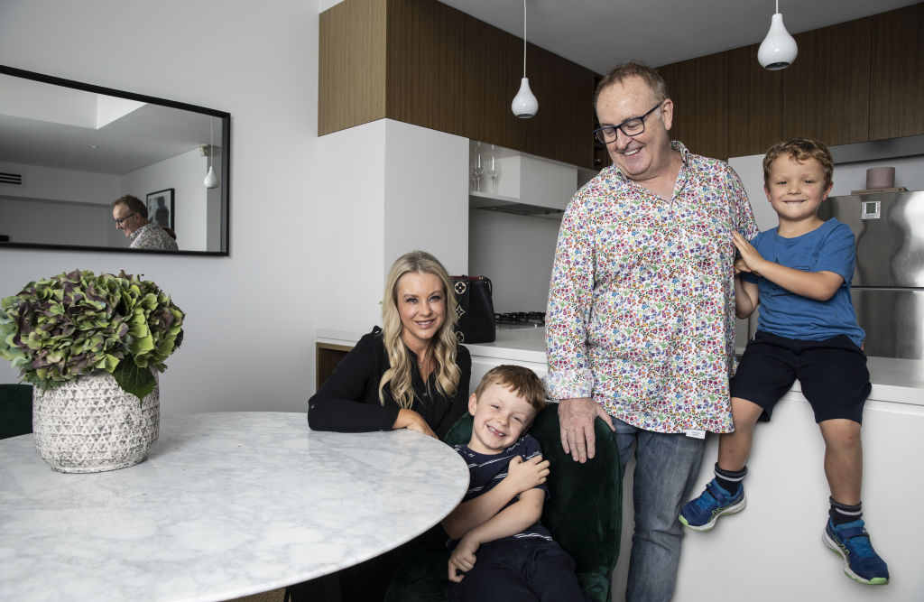 Dietician Susie Burrell, broadcaster Chris Smith and their twin boys, Gus and Harry, are selling their Alexandria home. Photo: Jessica Hromas