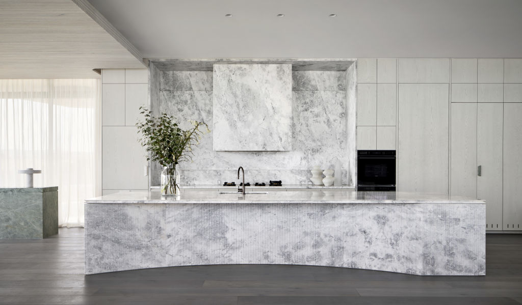 The dreamy kitchen features St Croix marble. Photo: Peter Clarke