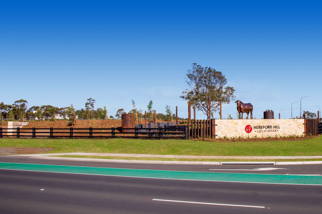 There are several public art features, including the Hereford at the entry to the community.