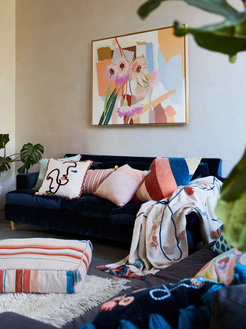 Go bold with a colourful artwork or couch. Interior styling by Justine Lanagan. Photo: Armelle Habib