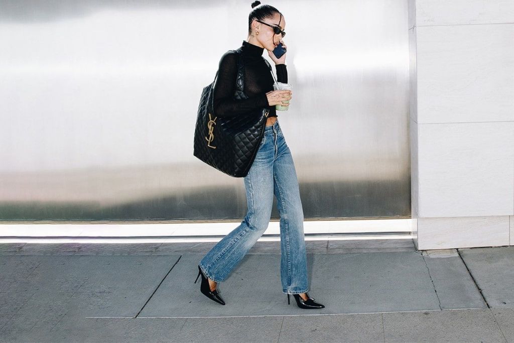 Zoe Kravitz with the Saint Laurent Icare shopping bag