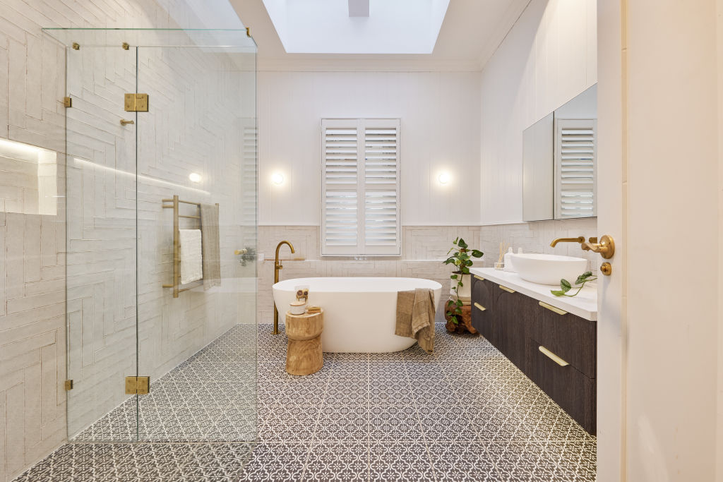 Omar & Oz's bathroom is a mix of the country and modern style appropriate for tree-change homes. Photo: Supplied