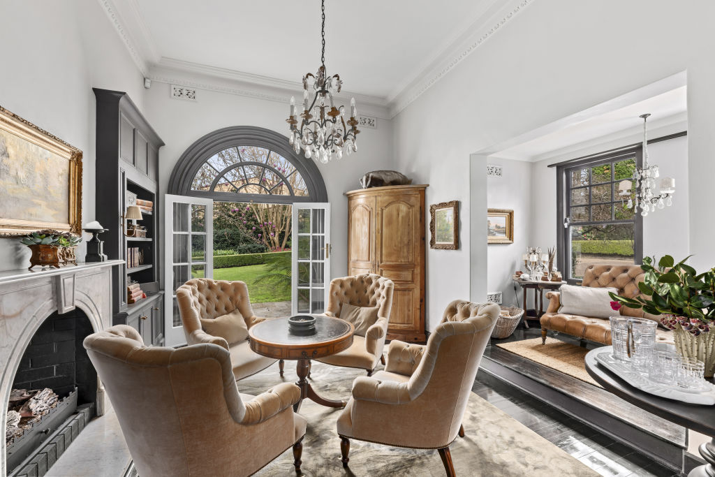 Each living room comes with a chandelier, fireplace and access to the gardens and terraces. Photo: Supplied