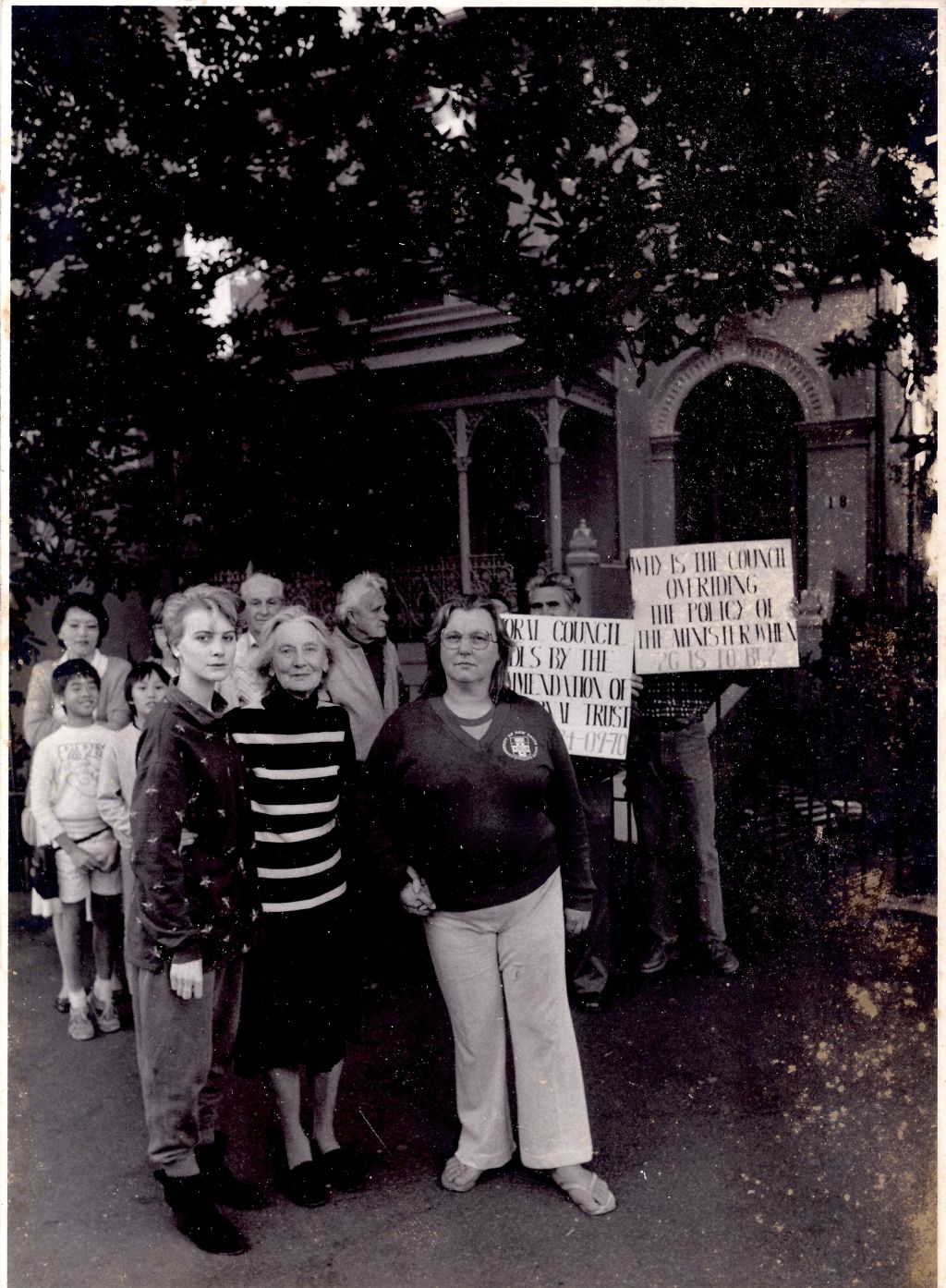 Celeste at 16 (left), her grandmother Beatrice (in stripes) and her mother Cecilia, protesting against a plan to demolish the house, successfully, in the late 1970s. Photo: Supplied