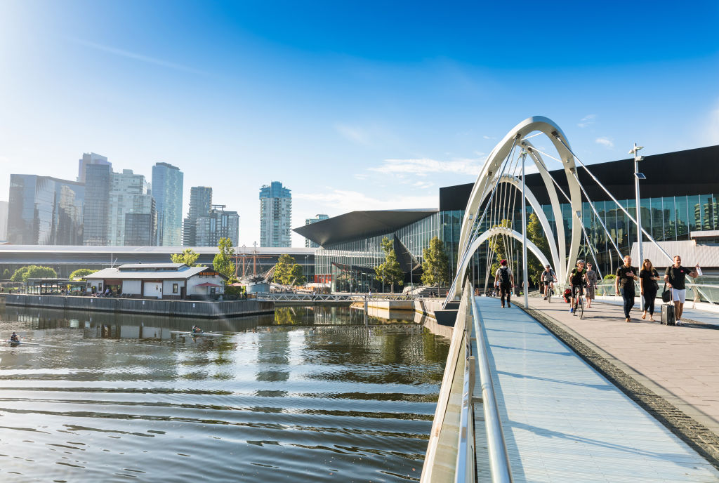 Southbank and the Melbourne Convention and Exhibition Centres as seen from the Seafarers pedestrian bridge. Photo: Rob Blackburn