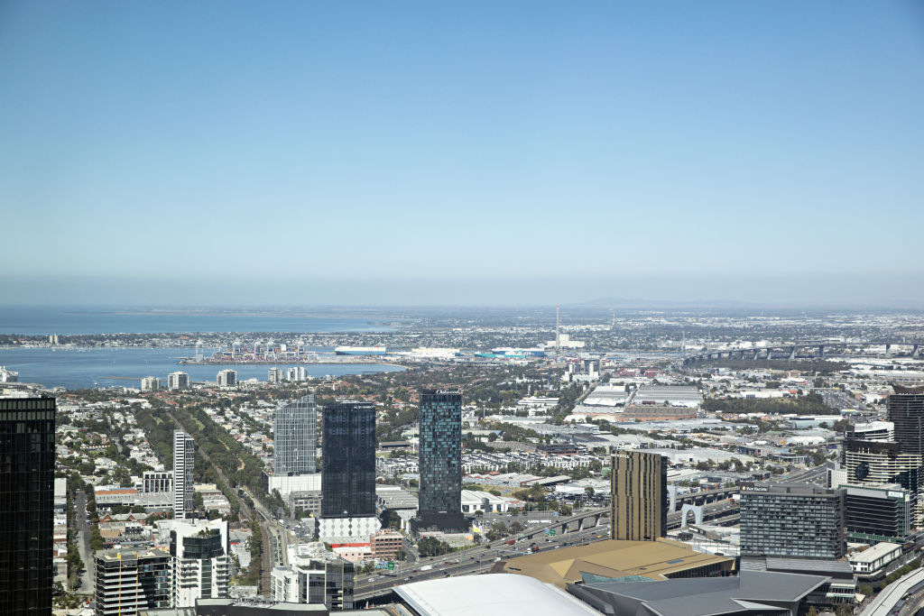 This sweeping view sealed the deal for Ong and his housemate and friend, Mickey, when they signed the lease on the Melbourne apartment. Photo: Natalie Jeffcott