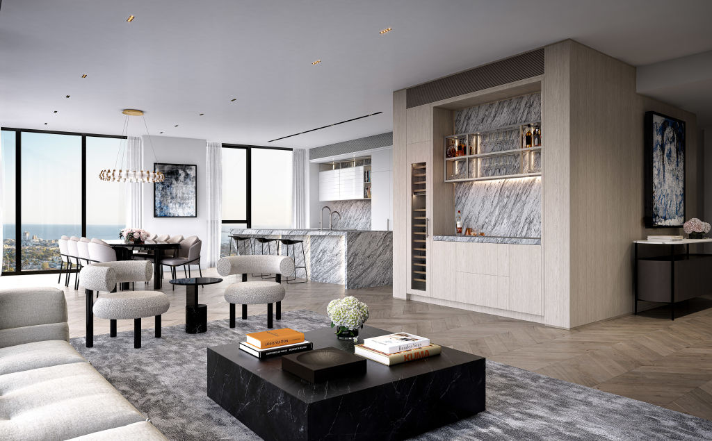 Luxe kitchens are equipped with their own bar areas.  Photo: Supplied