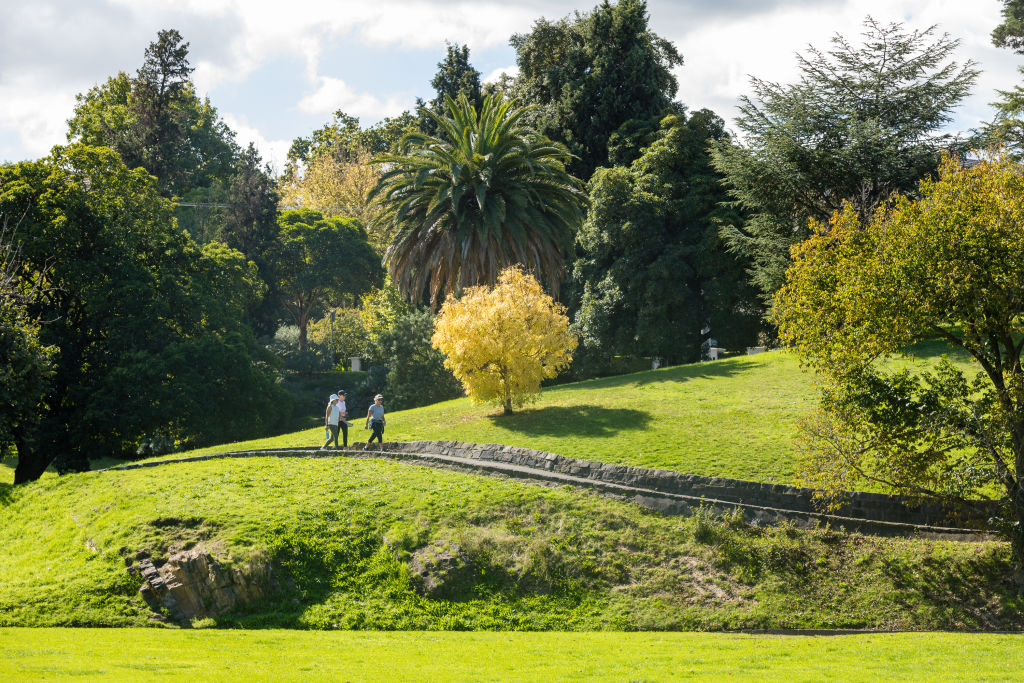 Fairview Park has walking paths, a playground and an off-leash area for Hawthorn’s pooches. Photo: Greg Briggs