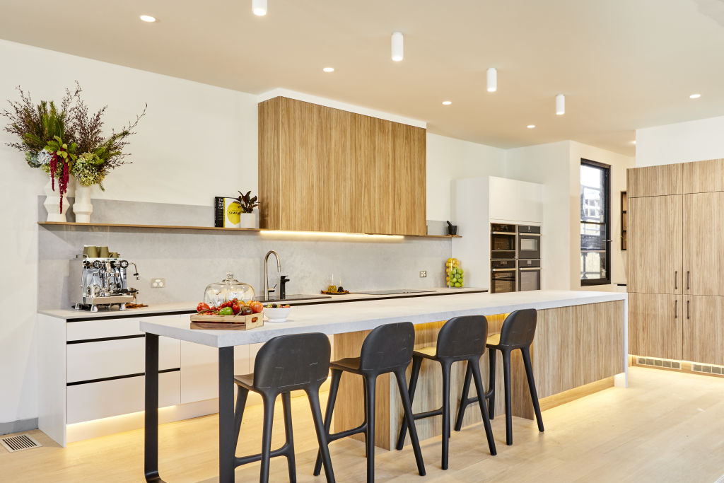 Harry and Tash's kitchen featured a four-metre-long island bench and a butler’s pantry. Photo: Nine