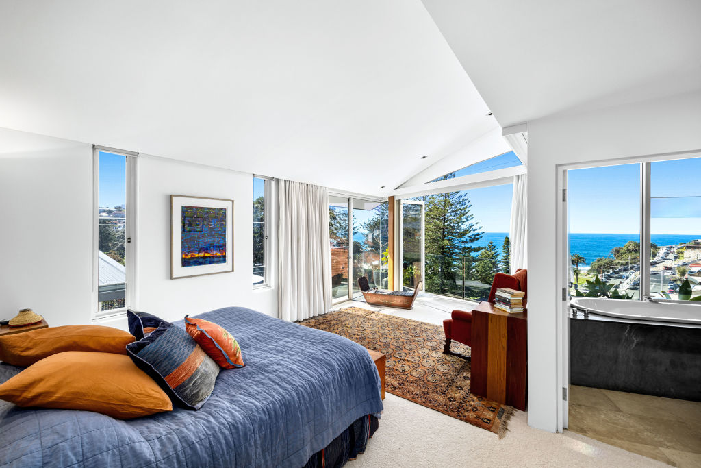 The master bedroom offers sits on the top floor, with uninterrupted beach views. Photo: Supplied