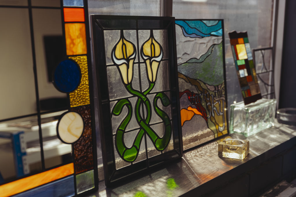 Poppy Templeton's contemporary stained glass creations under her Duck ragu label. Photo: Hilary Walker