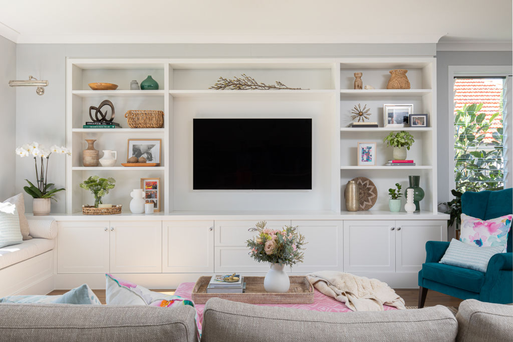 Entertainment unit cabinetry can be repainted to suit your next home, designer Angie Rogers says. Photo: Elouise van Riet-Gray