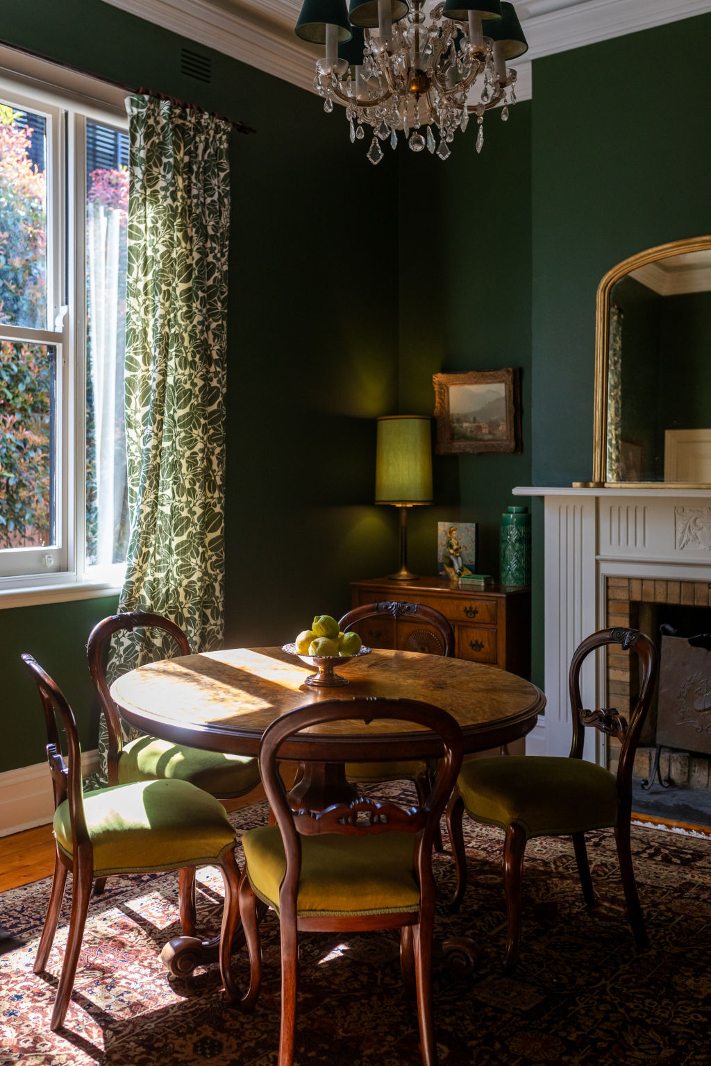'I especially love the formal dining room, which we’ve just had painted a gorgeous spinach green,' says Burke. Photo: Greg Briggs