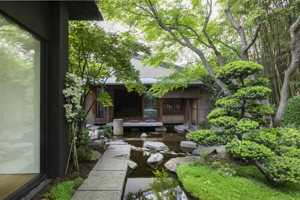 A traditional pavilion looks out onto the Japanese garden. Photo: Supplied