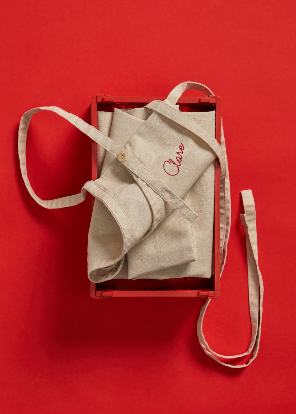 The Conscious Collection apron by Cargo Crew is crafted from sustainable, recycled materials. Photo: Supplied