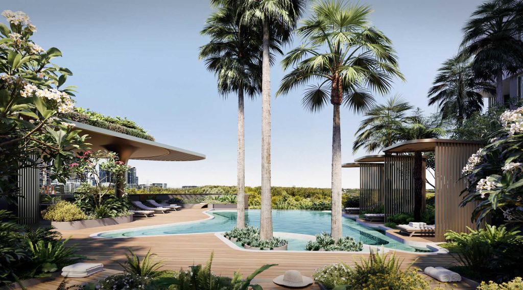 Residents at Willow will have exclusive access to a lagoon-style pool and outdoor barbecue area. Photo: Supplied