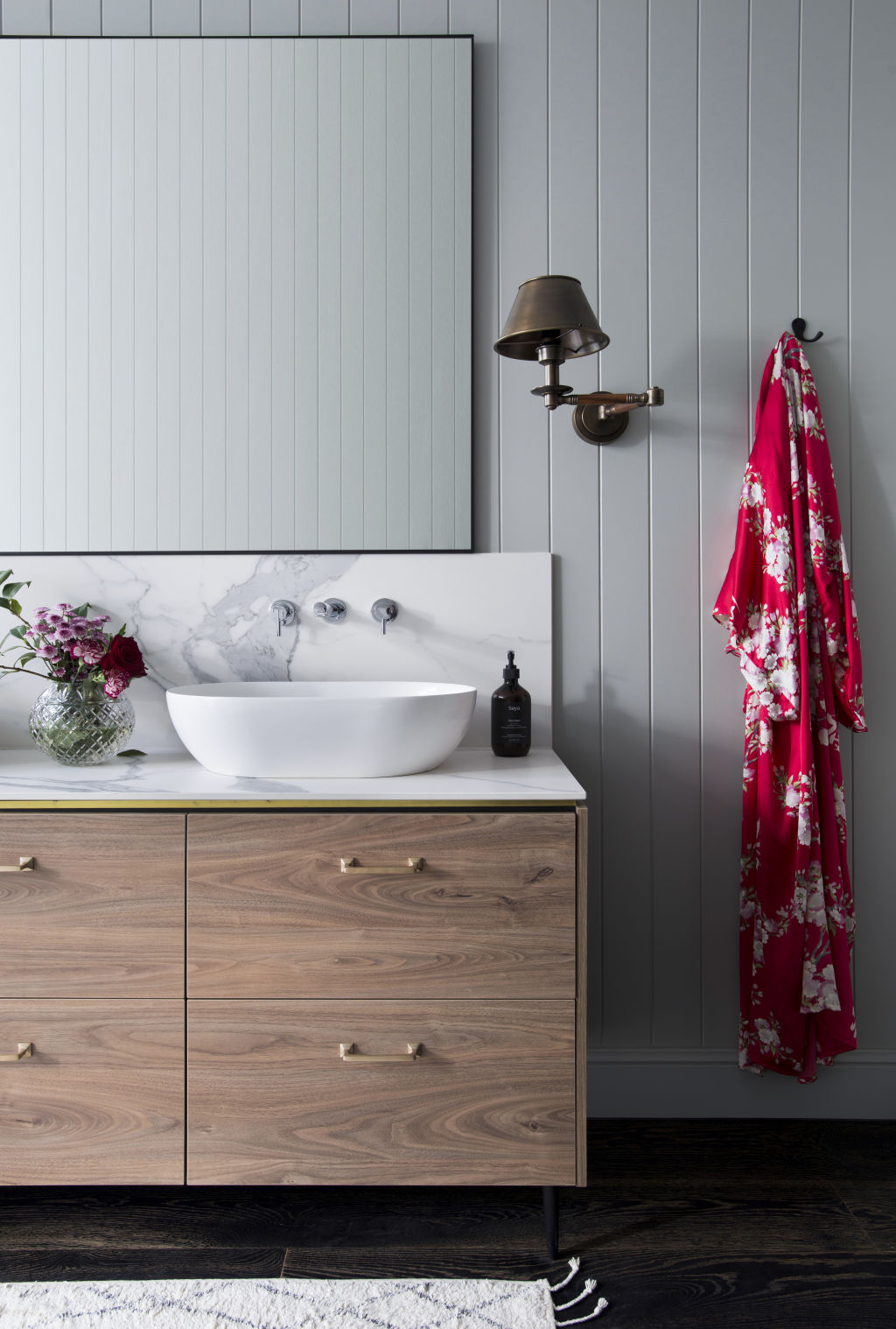 Using a flat profile for bathroom cabinetry can save you money. Photo: Mindi Cooke