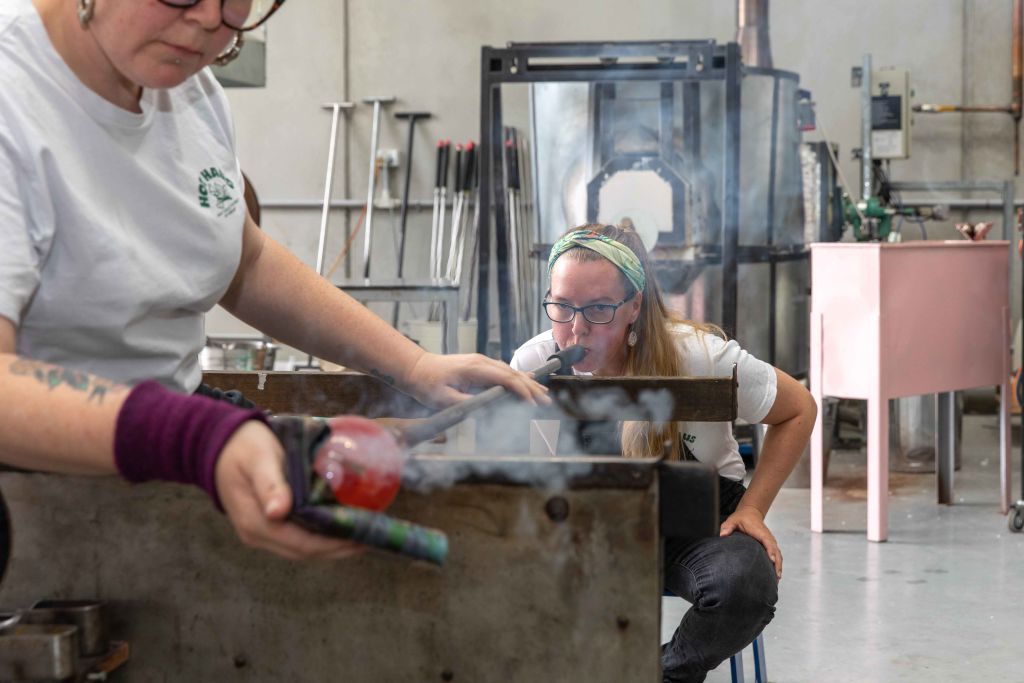 Sharing their craft is also part of the Hot Haus ethos. Dziedzic and Kohut host classes for absolute beginners and budding glass artists. Photo: Kate Shanasy