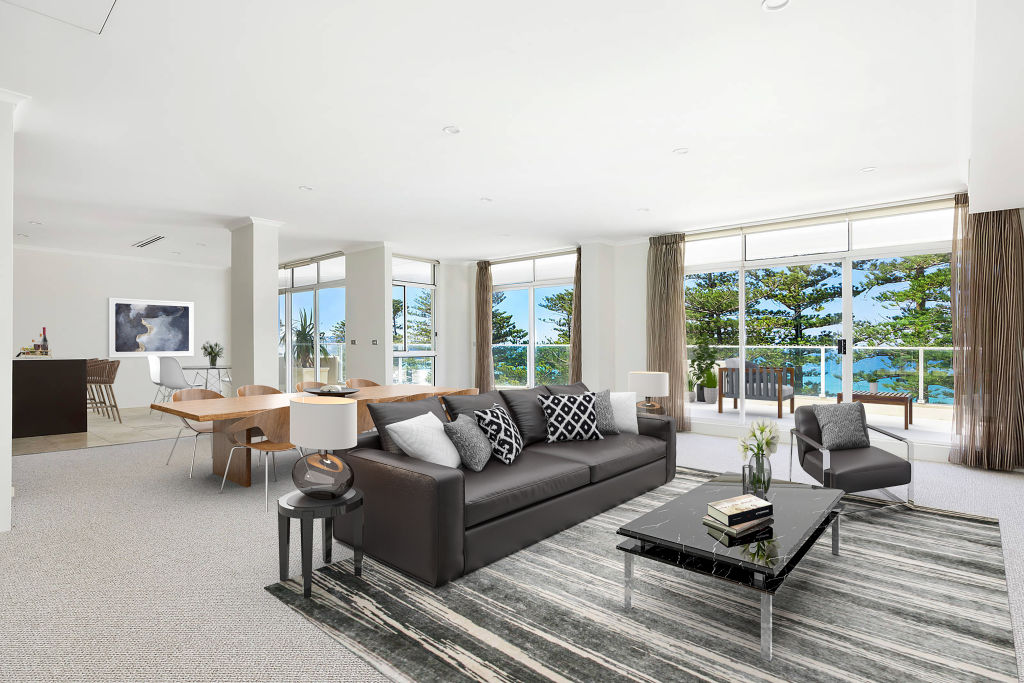 The penthouse has a huge open-plan living area.