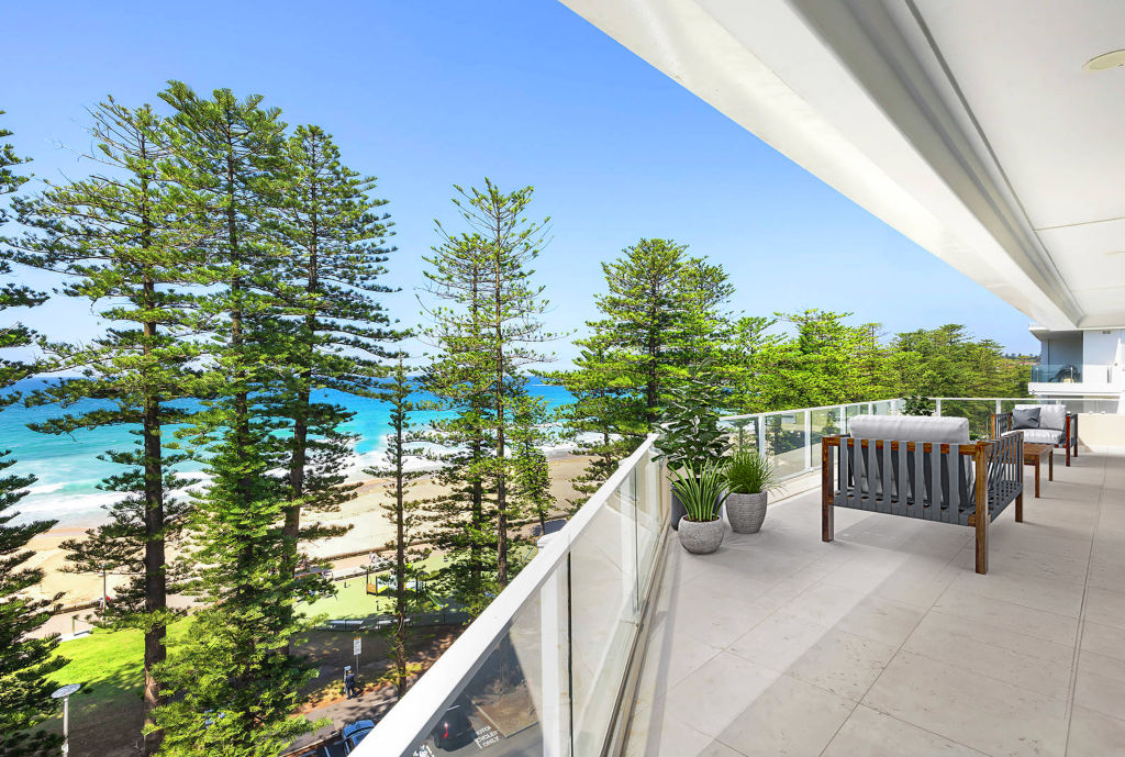 The wraparound terrace offers views to Manly beach.