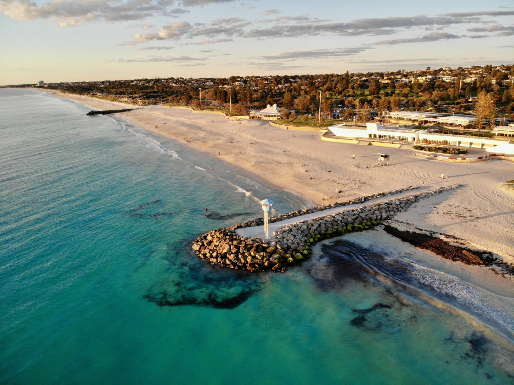 The iconic rock groynes at City Beach in Perth. Photo: Getty