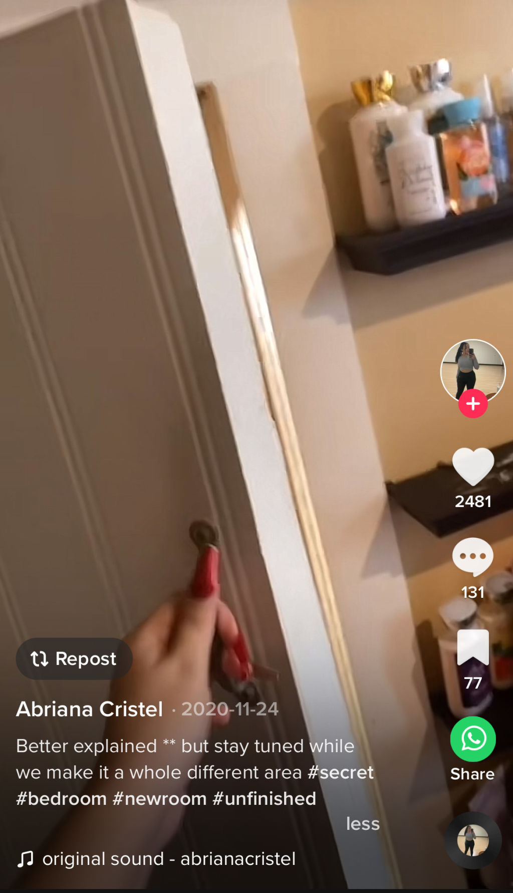 Abriana Cristel uploaded a Tiktok series on the bizarre find, behind a closet in their rental.