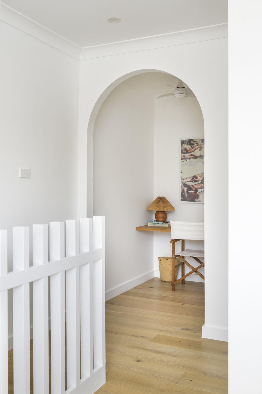 A favourite project was transforming a poky linen closet at the top of the stairs into a cute study nook, complete with storage. Photo: Atelier Photography
