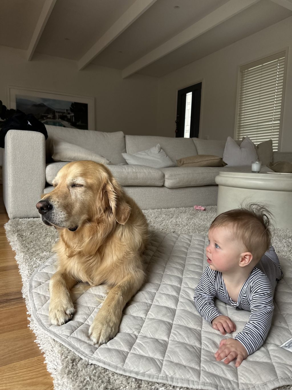 Brooke shares son Billy with her hotelier husband Myles Pitt. Pictured also is Freddie, their Golden Retriever. Photo: Supplied