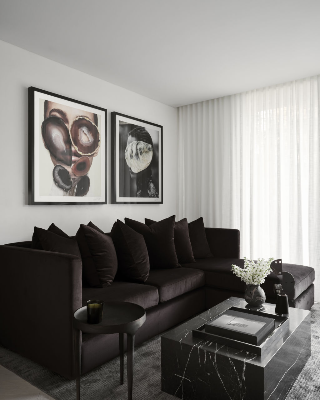 Rich chocolate brown and velvet feature throughout the space. Photo: Supplied