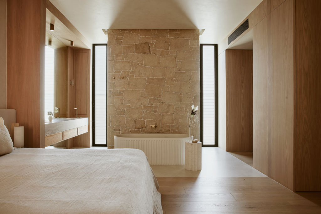 The interior aesthetic is calming with its neutral tones. Photo: Brock Beazley/Paul Clout Design