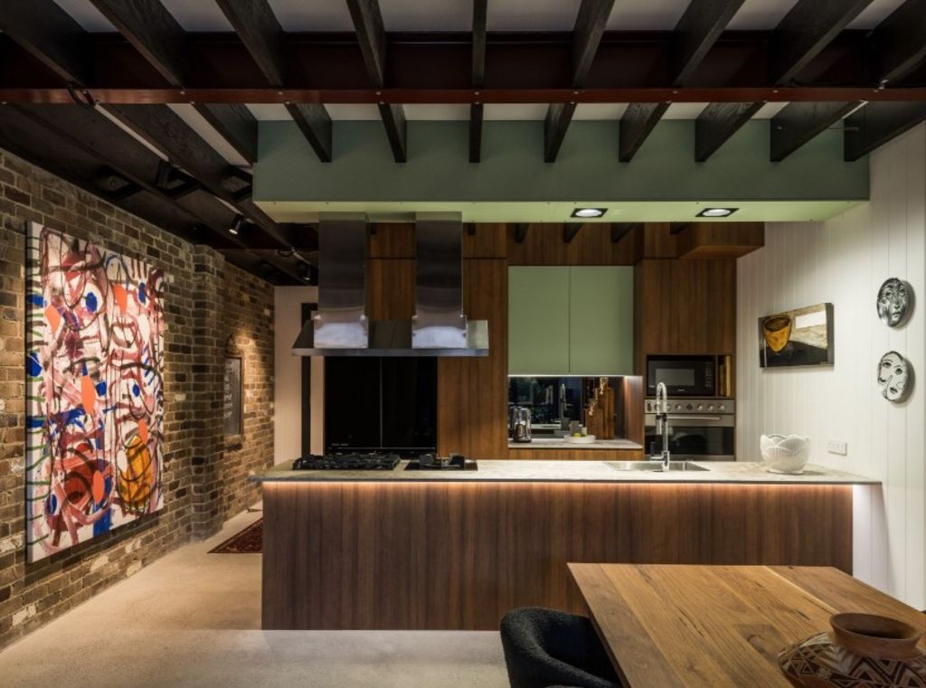 Sydney warehouse conversion has a giant pair of lips above the front door. Photo: The Agency Eastern Suburbs