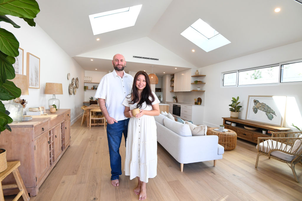 George McGarry and Layne Phan in their sustainable home. Photo: Peter Rae