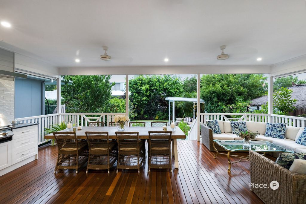 The outdoor kitchen within the deep rear deck. Photo: Place Estate Agents New Farm