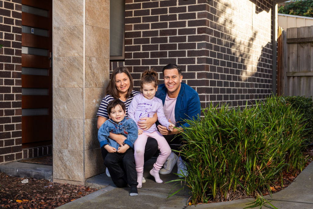 First Home Buyers Jess and Raa with their children Tilley and Rapha. Photo: Greg Briggs