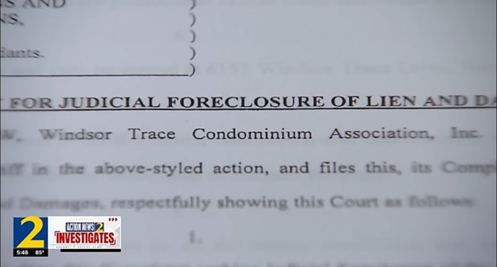 Channel 2 Action News shows a foreclosure notice served on a homeowner by a homeowners association, of which there are more than 370,000 in America. Photo: Channel 2 Action News