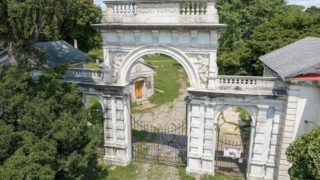 Historic, handsomely designed and very eerie - the Mount Vernon Cemetery for sale. Photo: Zillow