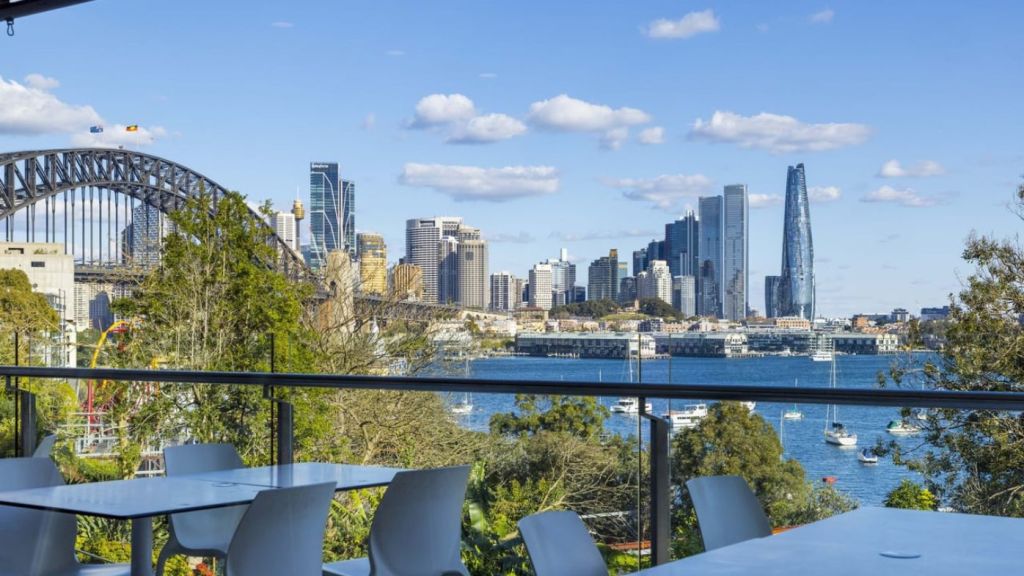 The view from the terrace of the Kirribilli Club in Sydney, listed for sale by JLL Sydney. Photo: JLL Sydney