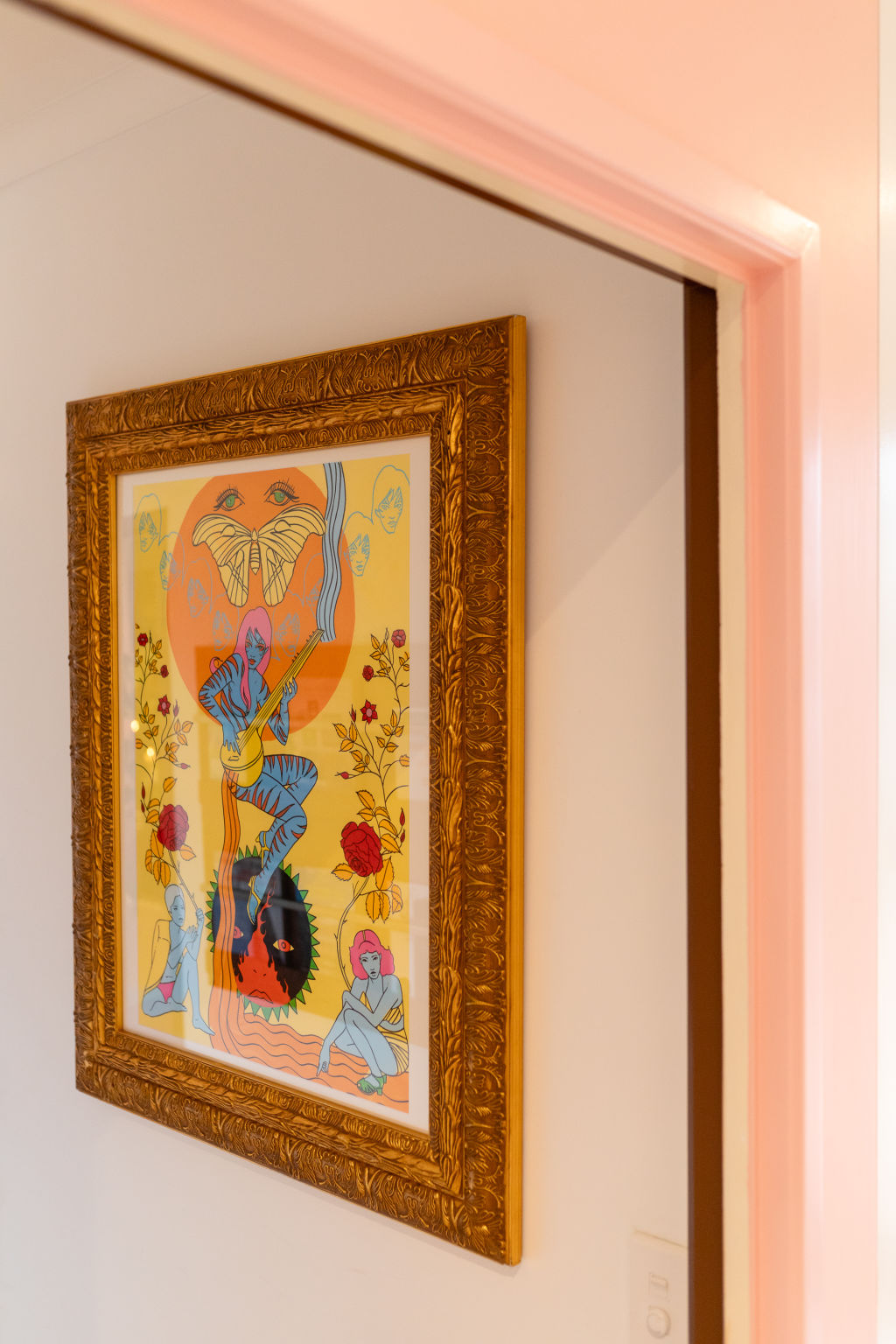 The psychedelic entrance print by Jen Von Klitzing: Carly Anne loves supporting local artists. Photo: Greg Briggs