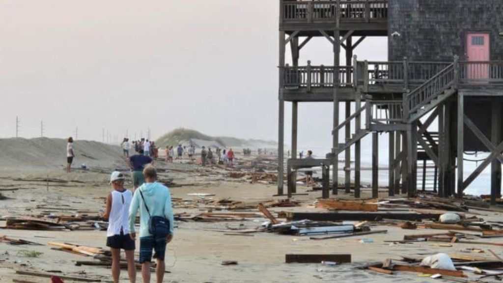 Residents inspect the damage after Ernesto battered the US east coast. Photo: Chicamacomico Fire and Rescue