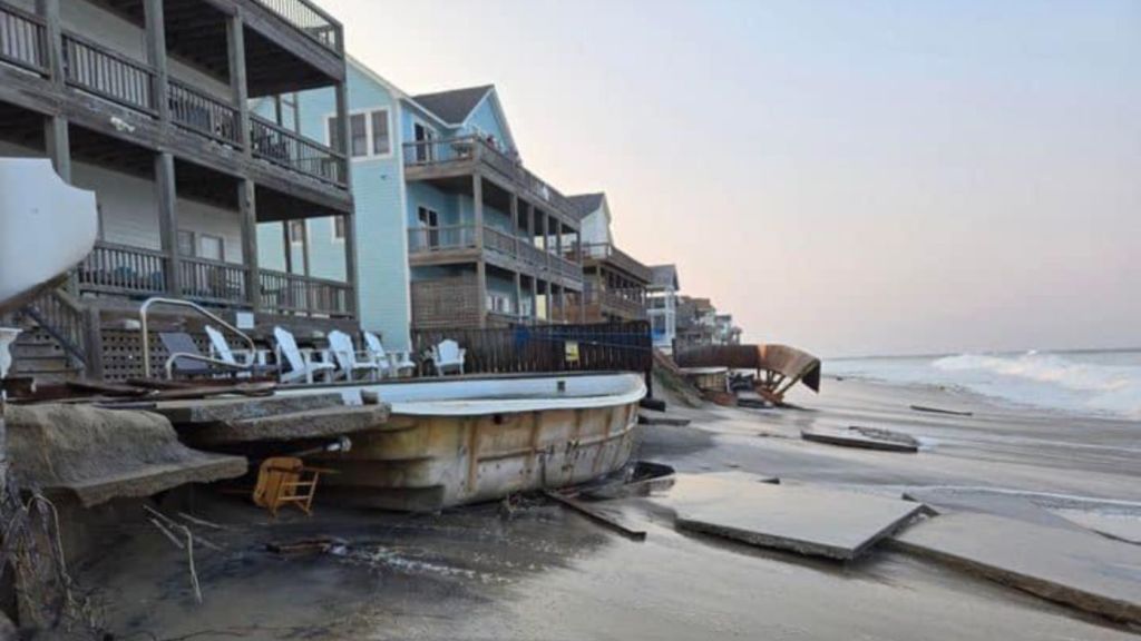 Homes under threat from menacing swells in Rodanthe, North Carolina. Photo: Chicamacomico Fire and Rescue