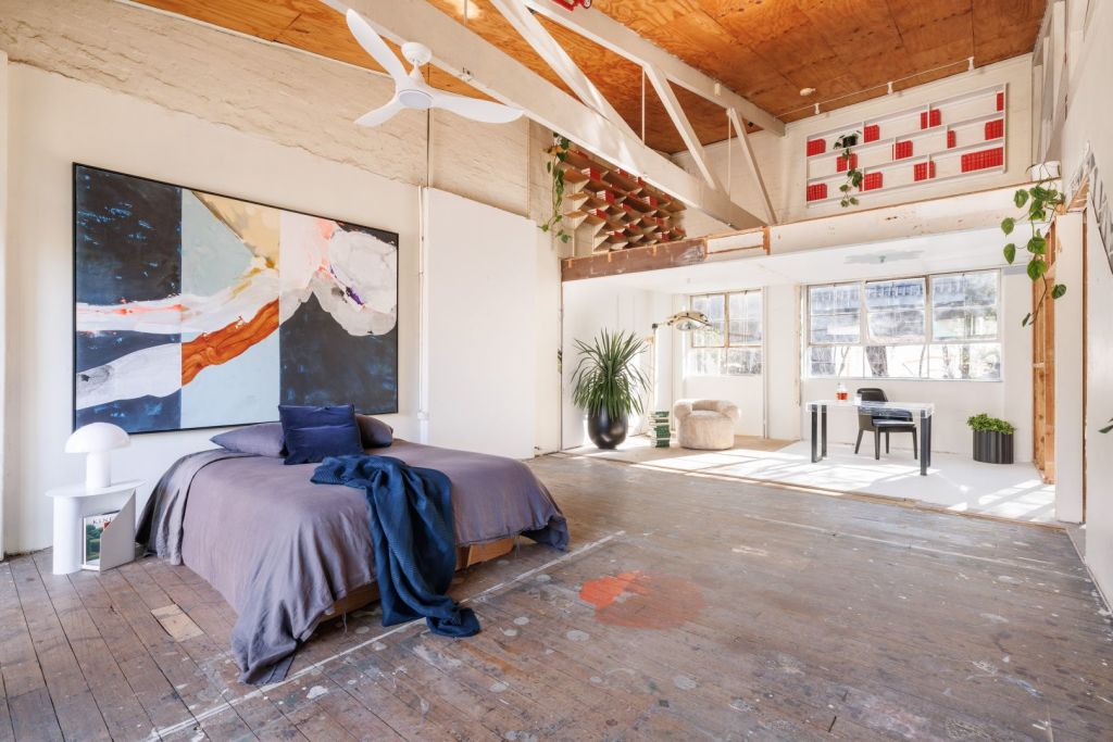 Original paint splatters from the home's heyday as an artist commune. Photo: BresicWhitney Inner East