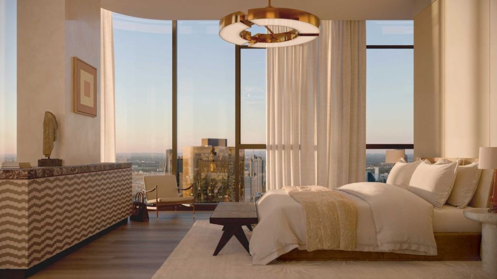 The main bedroom in a David Hicks-designed penthouse, within the BLVD Penthouse Collection. Photo: OSK Property