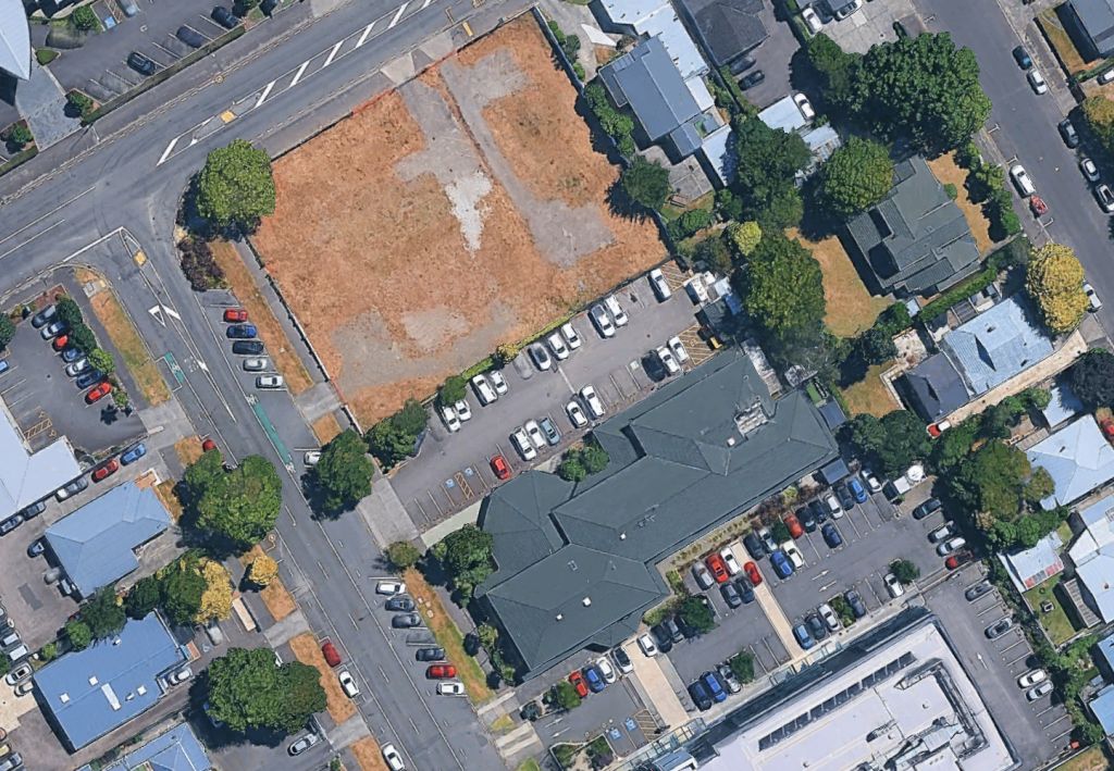 Aerial view of Victoria Avenue and Grey Street in Palmerston North.